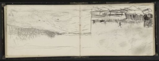 Landscape with windmills and a landscape with a row of trees and a house
