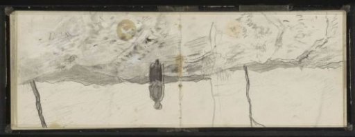 Standing figure in a hilly landscape