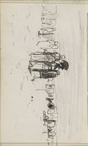 Wicker chairs and figures on the beach