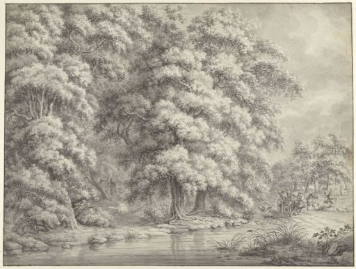 Forest landscape with a guard and a runaway cart