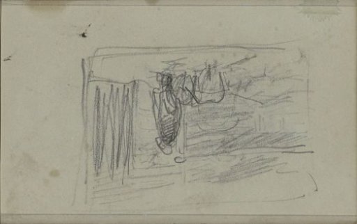Figure with an animal at a doorway