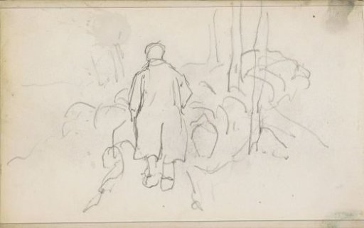 Shepherd with a flock of sheep