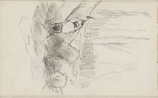 Woodcutter with an axe by a felled tree trunk