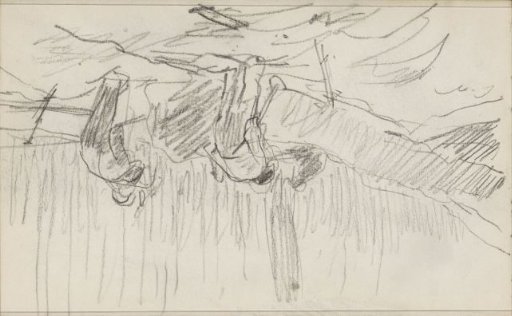 Woodcutters by a felled tree trunk