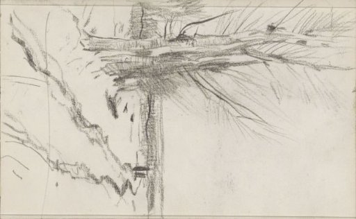 Landscape with a path along a group of trees