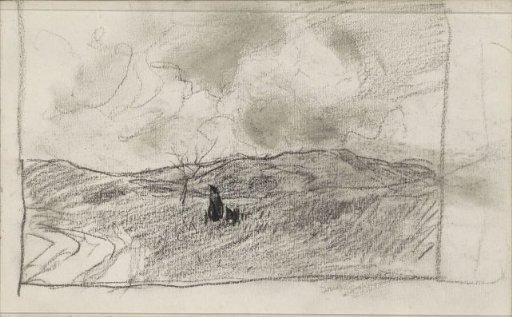 Hilly landscape with a leafless tree