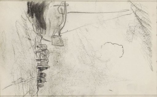 Horses by a bom-schuit on the beach
