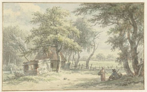 Figures near a hut in the Naarder Hout