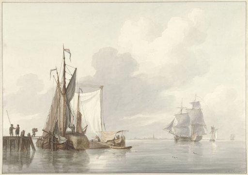 River landscape with moored ships