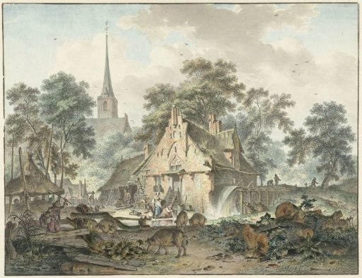 Watermill and Village Church