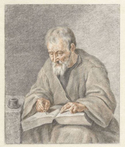 Old man writing in a book