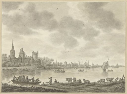 River landscape with ferry