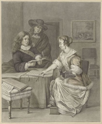 Musical couple, a man looks on