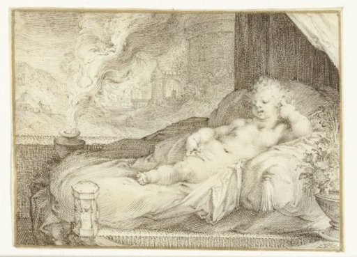 Putto Lying on a Bench