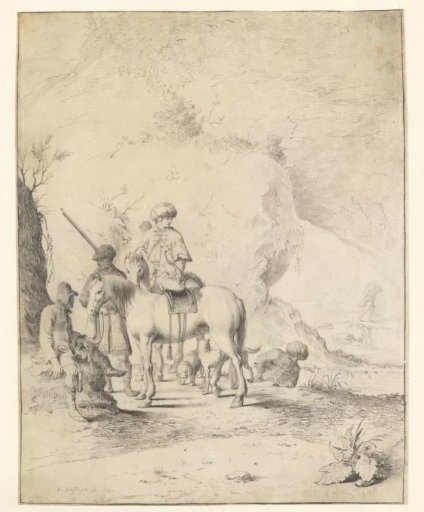 Hunters resting in a mountain landscape