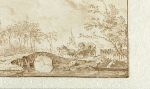 Landscape with a cart approaching a stone bridge