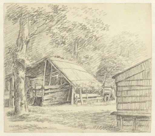 Barns among trees