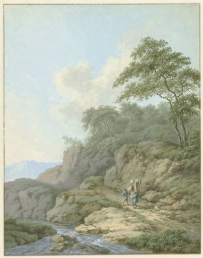 Landscape with a woman and boy on the road