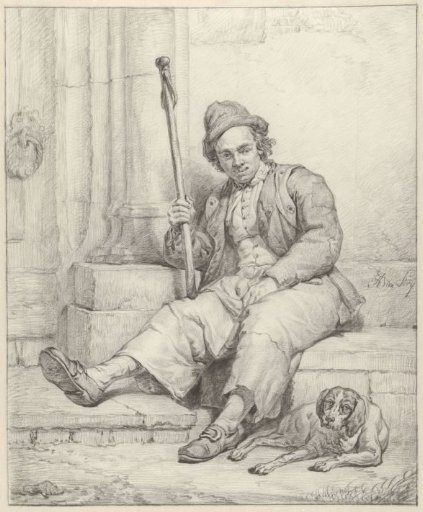 Seated man with dog