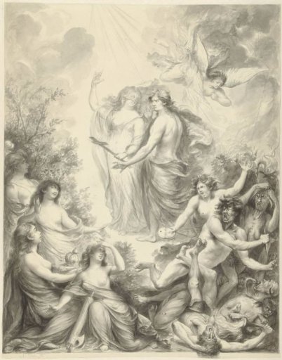 Allegory in which Faith points a man on the right path