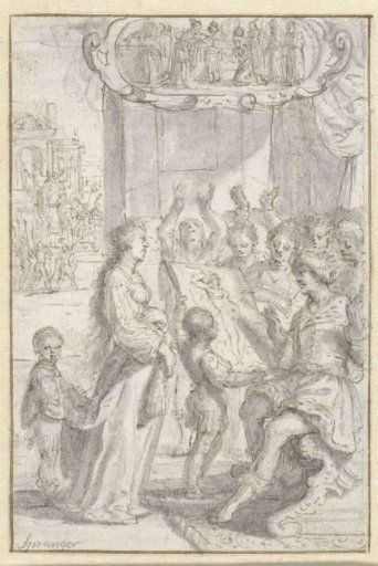 Campaspe standing with her portrait before Alexander the Great