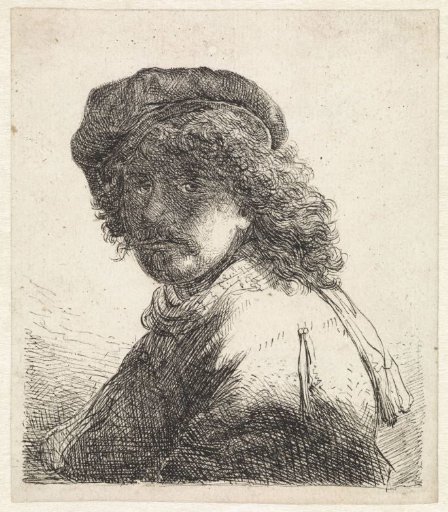 Portrait of Rembrandt van Rijn with cap and neckerchief