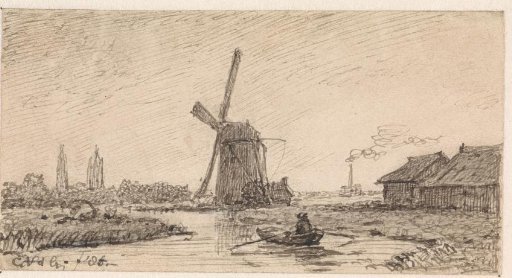 River landscape near Nootdorp, Delft in the distance