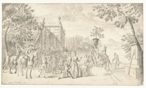 Elegant company in the garden of a country house