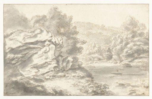 Rocks and river in a hilly landscape