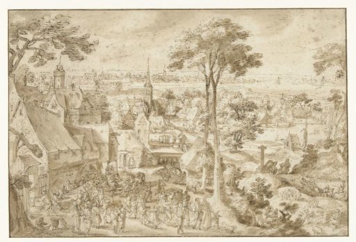 Bruiloftsfeest op een dorpsplein
