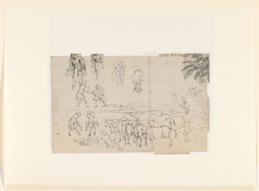 Landscape with cattle drover and some figure studies