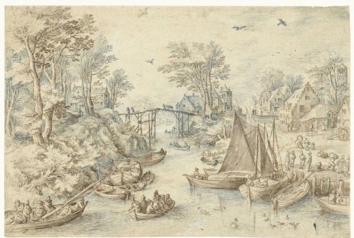 Village, cut through by a busy river