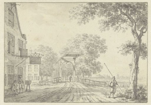 Landscape with a drawbridge and figures before an inn