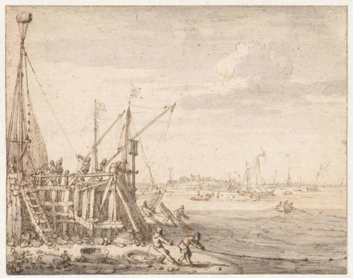 Harbour Mole with Fishermen Hauling in Their Nets