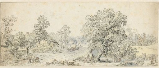 Landscape with walkers, a shepherd and many other figures