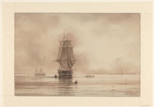 Sailing ship on the Mediterranean Sea at evening