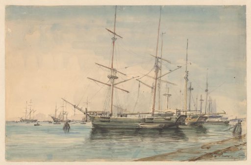 Sailing ships in a harbour