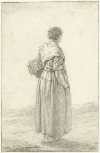 Standing woman with a basket under her arm