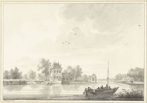 View of an estate on the Vecht between Maarssen and Breukelen, with a towboat