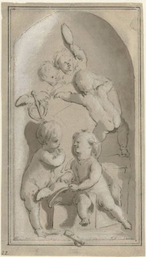 Allegory with five putti with the attributes of Mercury