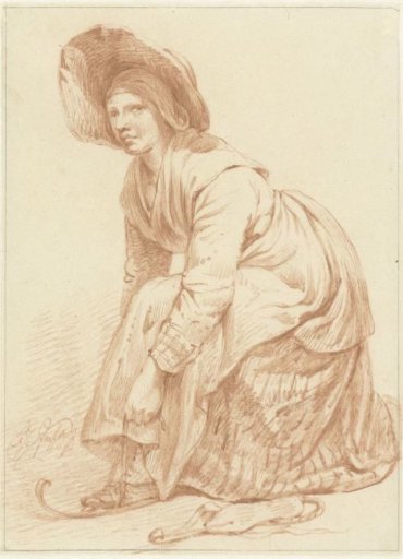 Kneeling Woman Tying Her Skates