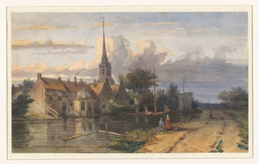 View of a village on a canal