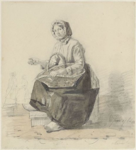 Seated street vendor with a basket