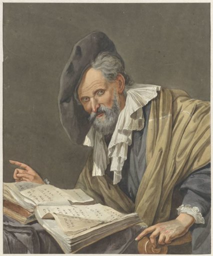 Man met baret en een boek