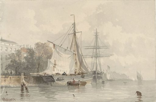 Sailing ships on shore