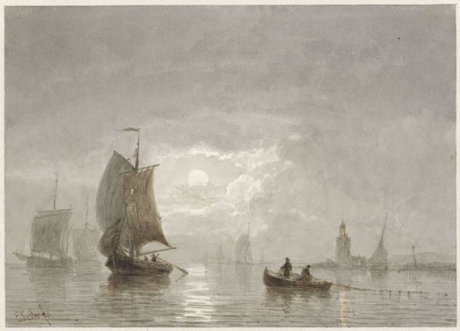 Sailing ships by moonlight