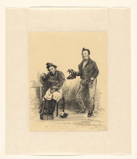 Man bringing two pairs of shoes to a shoemaker