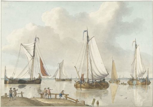 Sailing Ships, Five Men Standing on the Side