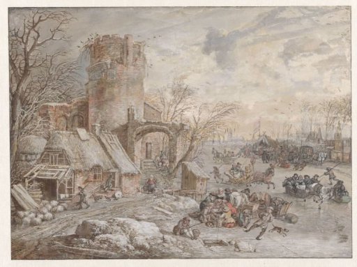 Winter landscape with ice skating