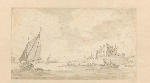 River Landscape with Castle (Loevestein?)